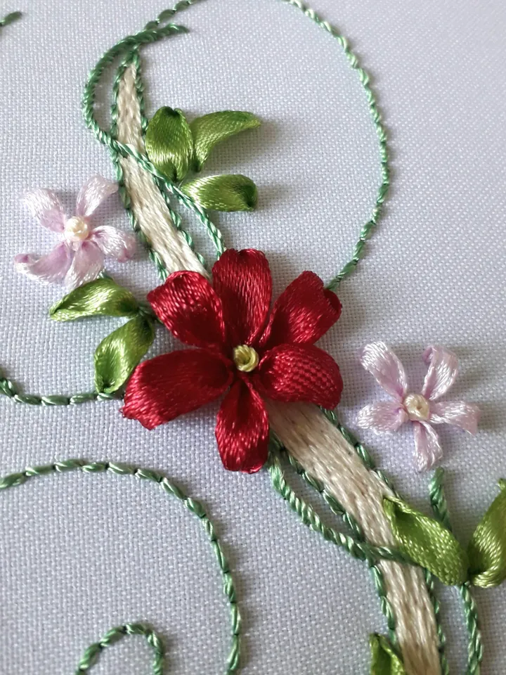 Floral letter S pdf hand embroidery beginner Flower monogram alphabet ribbon embroidery