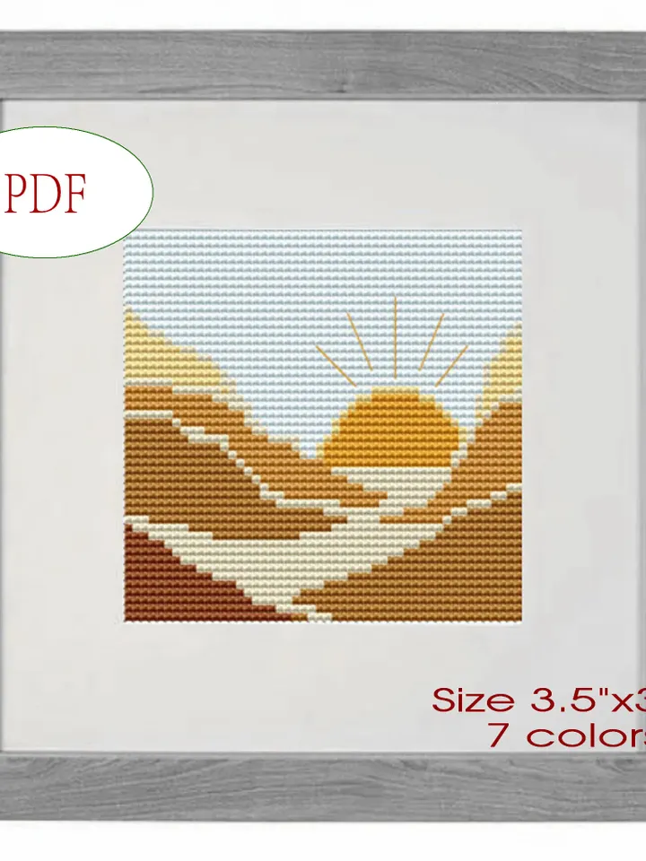Landscape pattern pdf cross stitch, Easy embroidery DIY, small pattern