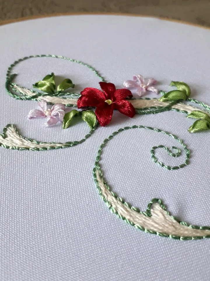 Floral letter S pdf hand embroidery beginner Flower monogram alphabet ribbon embroidery