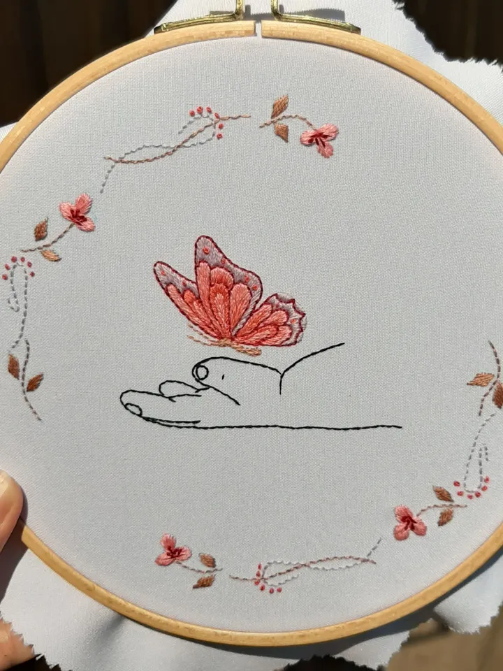 Pink butterfly pattern pdf embroidery, Easy embroidery DIY, baby metric