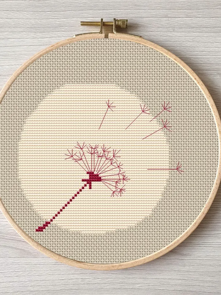 Cross stitch pattern dandelion, design easy embroidery DIY, abstract modern embroidery