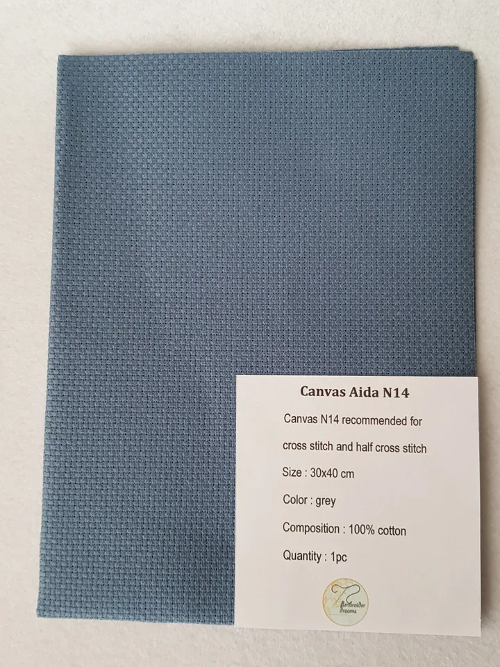 14 count AIDA canvas for cross stitsh, grey blue fabric for embroidery, fabric needlework