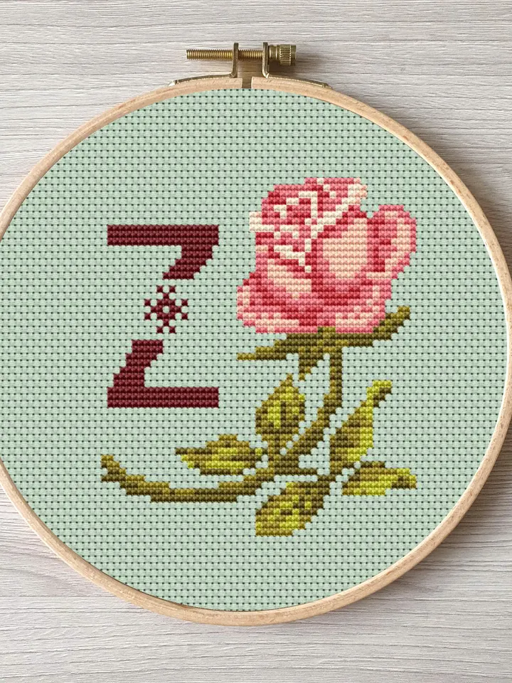 Floral letter Z pdf cross stitch Flower monogram alphabet easy embroidery