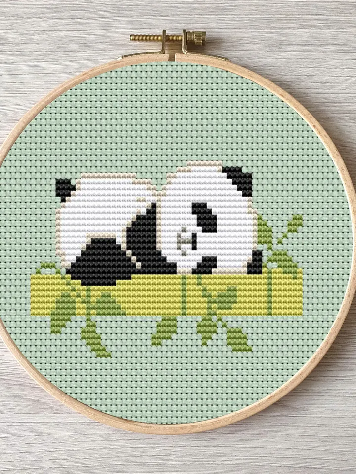 Panda pattern pdf cross stitch, small animals embroidery, easy cross stitch