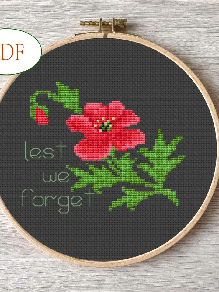 Poppy cross stitch pattern pdf DIY Design flower digital Small pattern cross stitch.