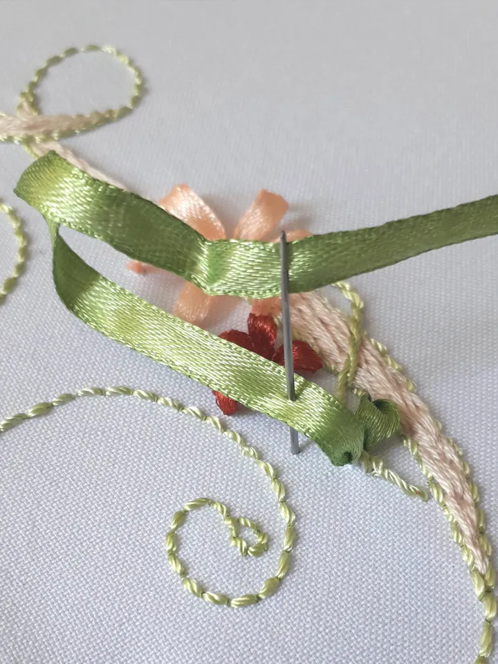 Floral alphabet letter J pdf hand embroidery beginner Flower monogram ribbon embroidery
