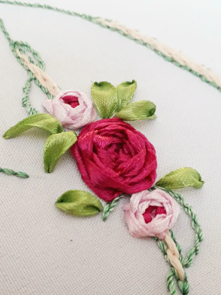 Floral alphabet letter D pdf hand embroidery beginner Flower monogram ribbon embroidery