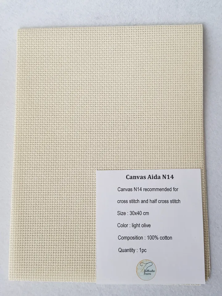 14 count AIDA canvas for cross stitsh, light olive color fabric for embroidery, fabric needlework