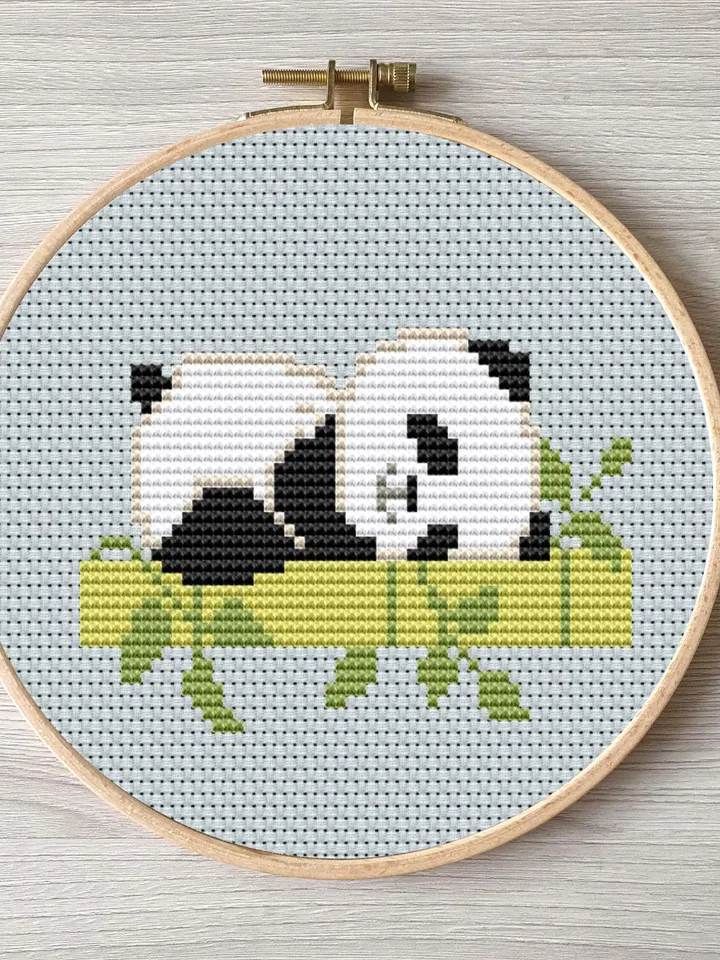 Panda pattern pdf cross stitch, small animals embroidery, easy cross stitch