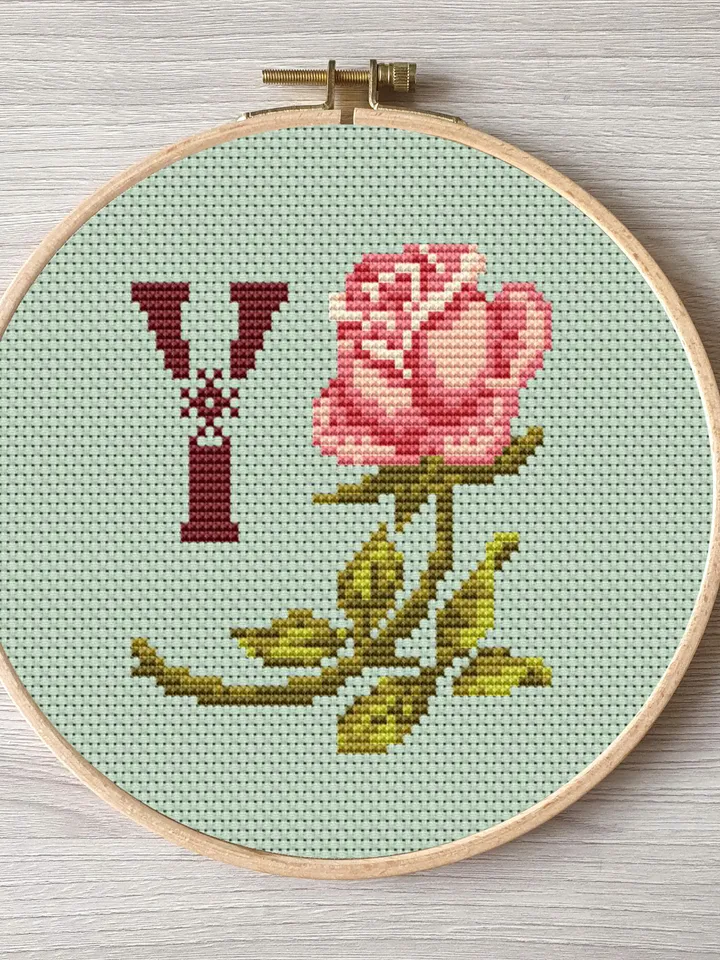 Floral letter Y pdf cross stitch Flower monogram alphabet easy embroidery