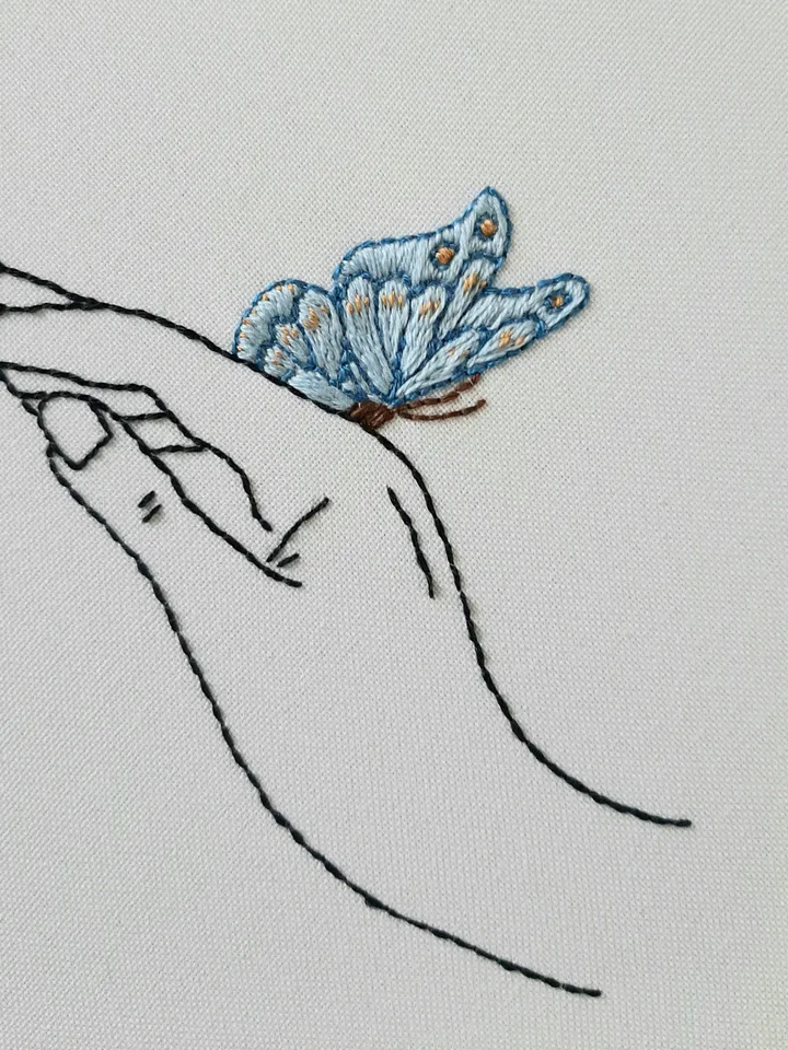 Blue butterfly pattern pdf embroidery, Easy embroidery DIY