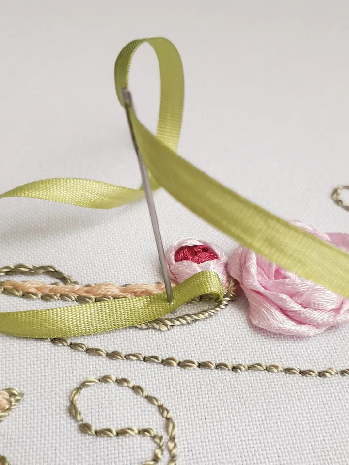 Floral alphabet letter A pdf hand embroidery beginner Flower monogram ribbon embroidery
