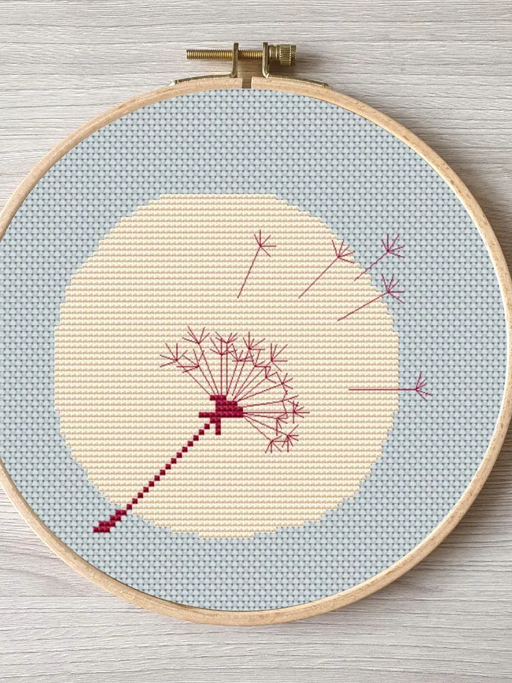Cross stitch pattern dandelion, design easy embroidery DIY, abstract modern embroidery