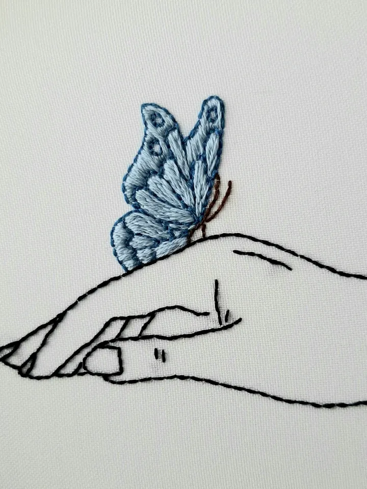 Blue butterfly pattern pdf embroidery, Easy embroidery DIY