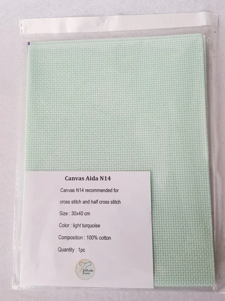 14 count AIDA canvas for cross stitsh, light turquoise fabric for embroidery, fabric needlework