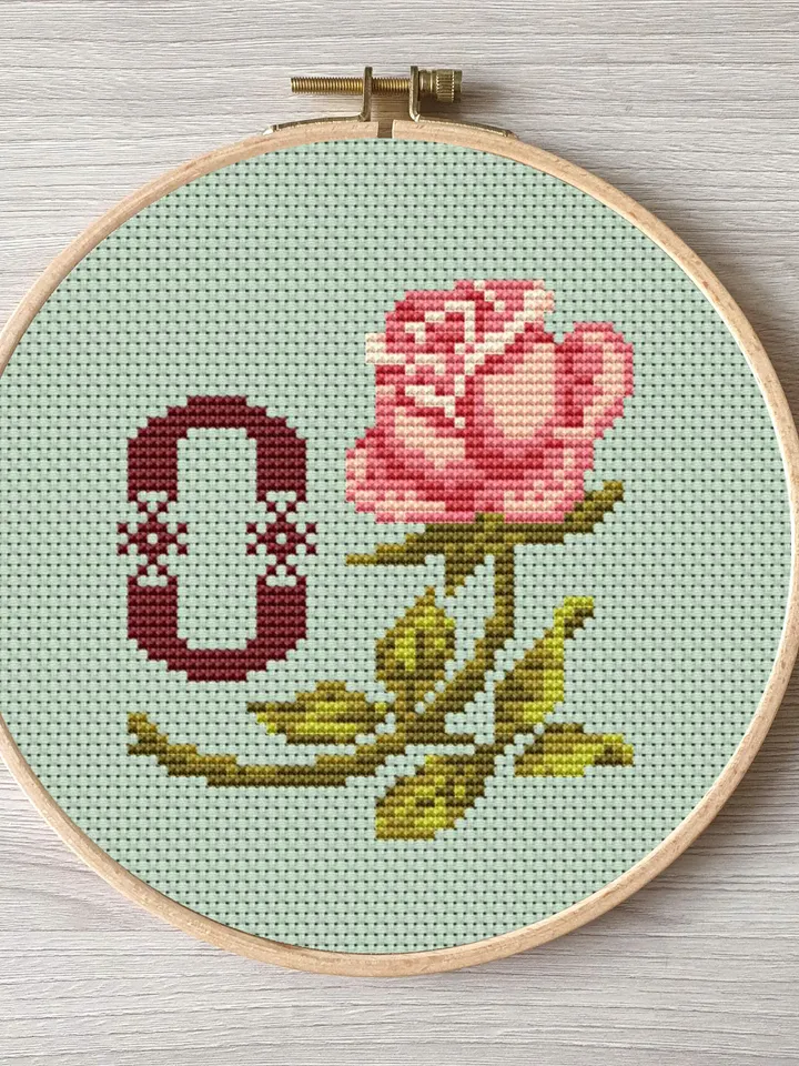 Floral letter O pdf cross stitch Flower monogram alphabet easy embroidery
