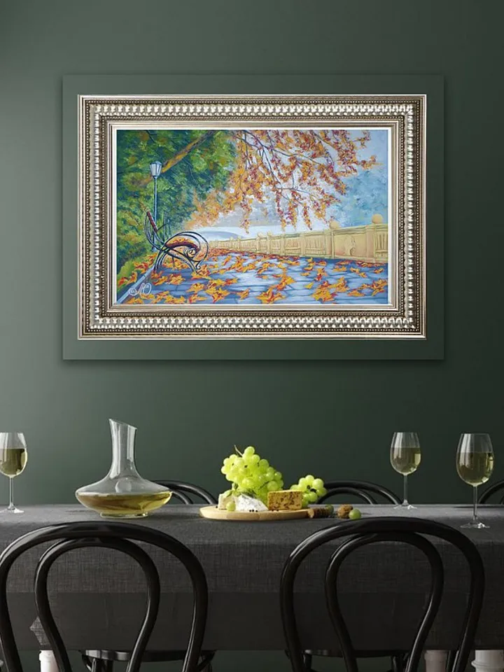 Fall Painting City Original Art Landscape Wall Art Autumn Soft Pastel Painting