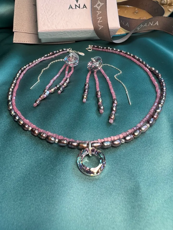 Pearl Silver 925 Jewelry Set Necklace Earrings CALYPSO