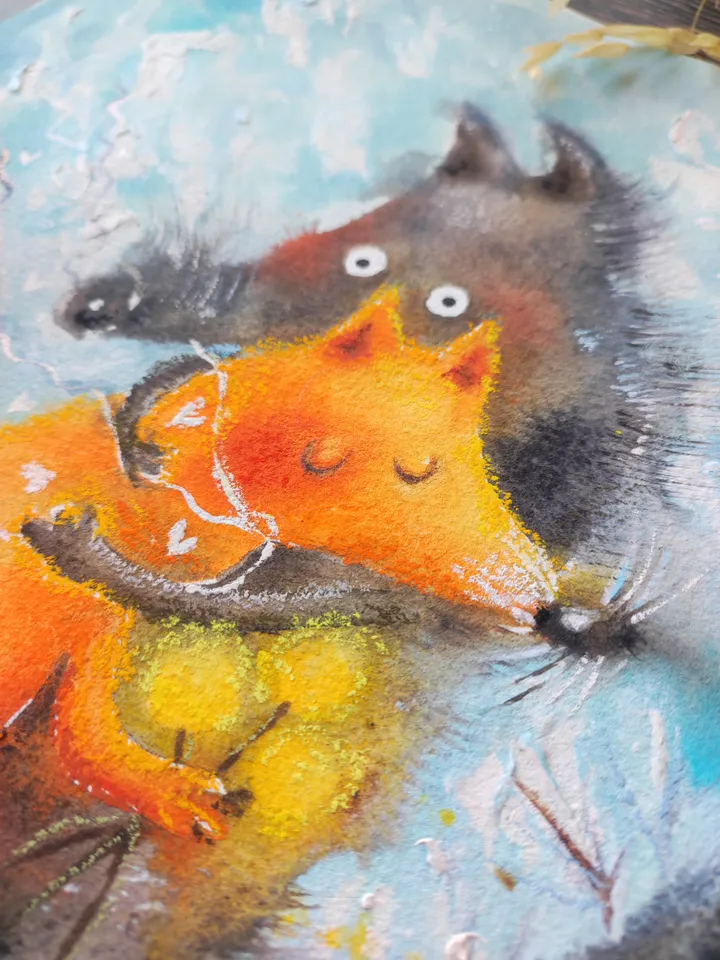 27x27cm Artwork by Julia Schigal "The Spring Date" - watercolor, gouache, pastel