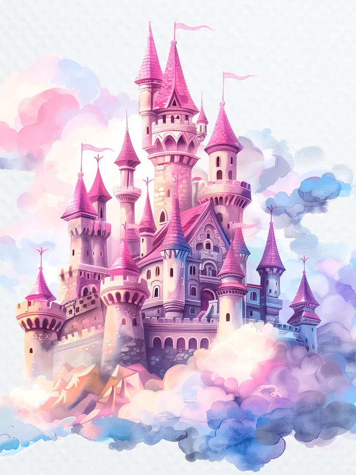 12 Princess Castle PNG Clipart, Watercolor Princess Castle In the clouds for sublimation, Princess Castle Paper craft, Junk Journals
