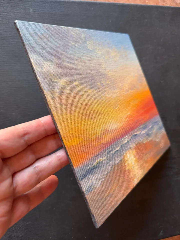 Seascape Original Art Sunset Oil Painting Coast Wall Art Sunrise Painting
