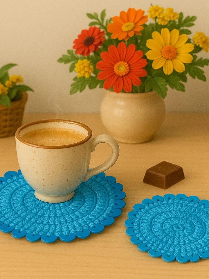 Round Crochet Sequin Coaster DIY Pattern, Glam Handmade Mug Rug Tutorial, Sparkle Yarn Drink Mat DIY, Glitter Coffee Coaster Guide
