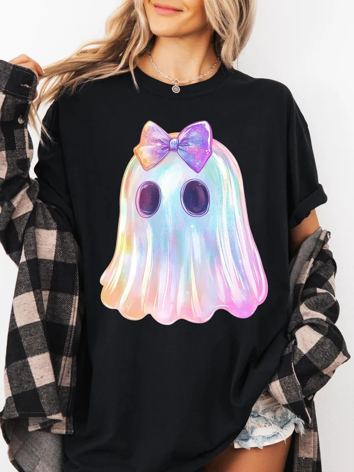Retro Disco Iridescent Ghost Sublimation PNG Cute Disco Ghost PNG Retro Cute Ghost PNG Glitter Ghost Adorable Ghost Png Spooky Vibes Png