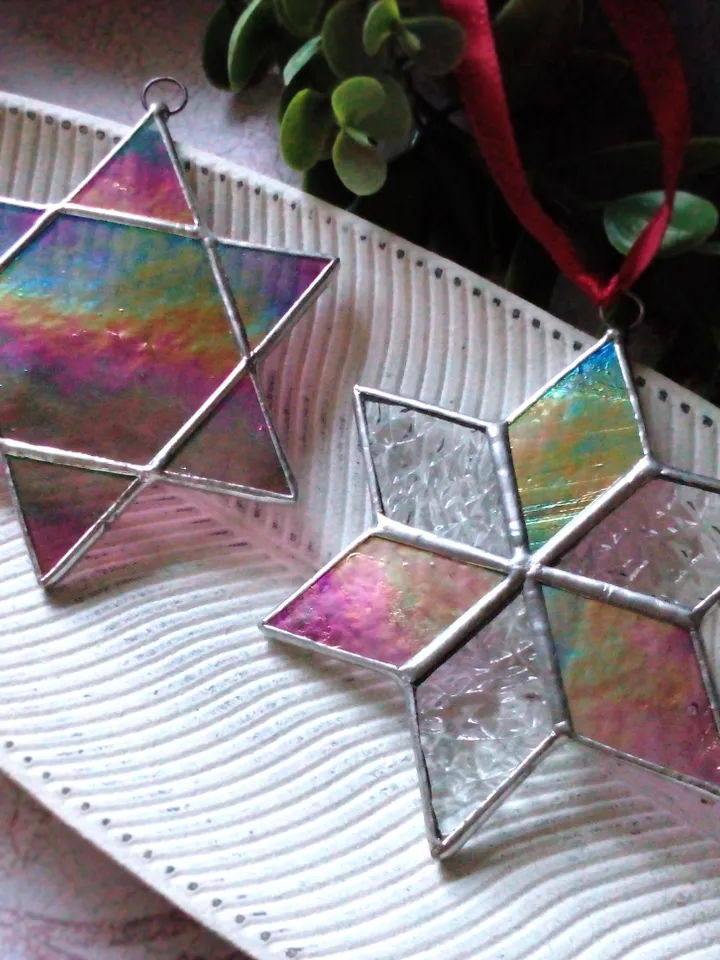 Set of 2 snowflake suncatchers, christmas ornaments, Christmas decorations, Xmas tree star, new year tree toy