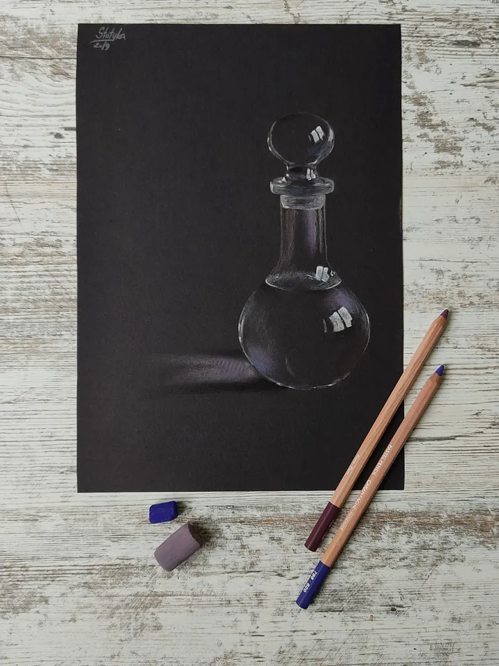 Decanter. Glassware. Original soft pastel drawing.
