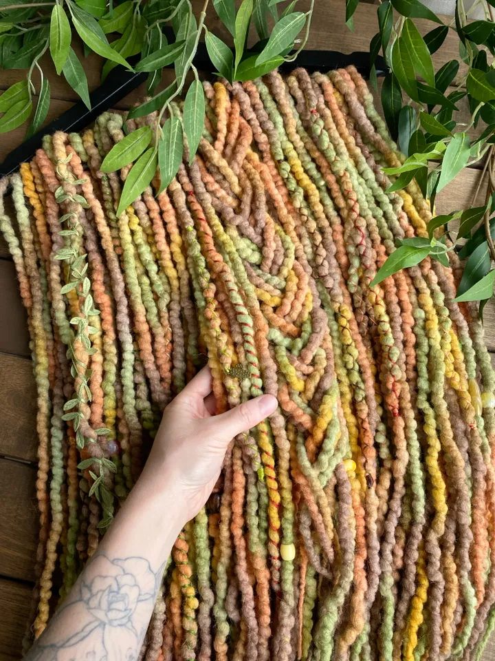 Ginger green brown Wool De dreadlocks Ready to Ship🧡🤎💚💛