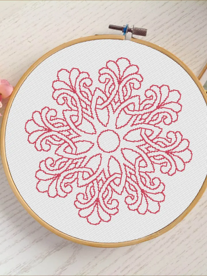 Easy mandala cross stitch pattern download PDF Monochrome cross stitch chart Flower mandala pattern digital Floral ornament embroidery #M48