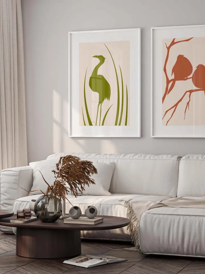 Minimalist Bird Wall Art Boho Bird Poster Abstract Nature Silhouettes Modern Olive Green Decor Scandinavian Style Contemporary Bird Digital