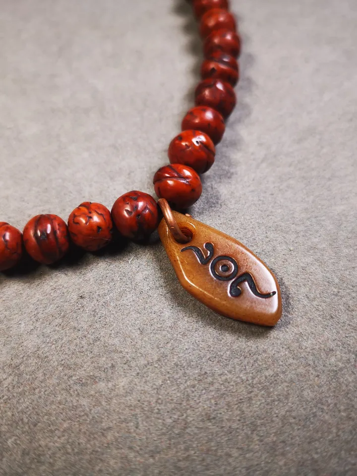 Gandhanra Tibetan Yak Bone Carved Amulet,Bead Counter Pendant,Mani Jewel Amulet for Mala,Prayer Beads