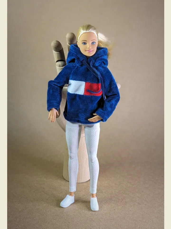 Navy blue velvet hoody for 1/6 scale fashion female dolls