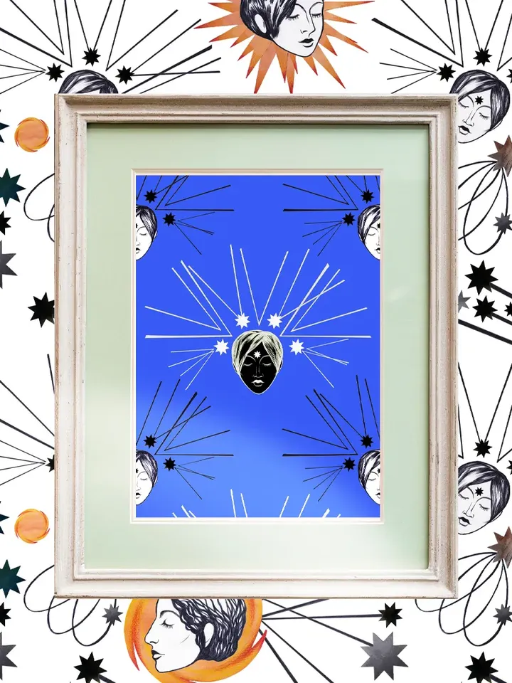 Art print Face on a blue background PNG JPG 300 dpi RGB