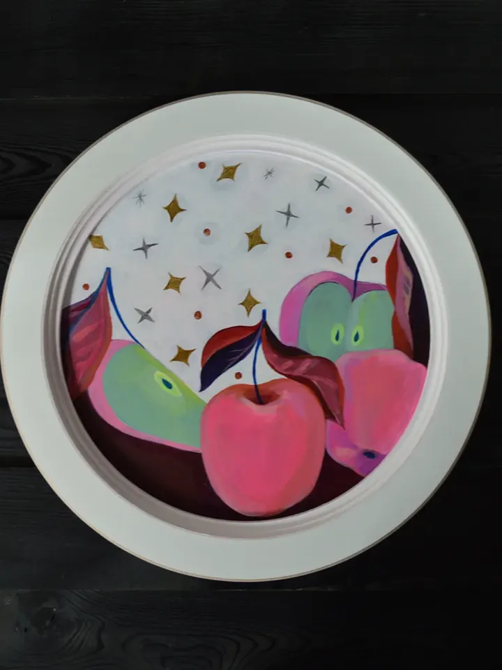 Pink and Green Apples original acrylic painting