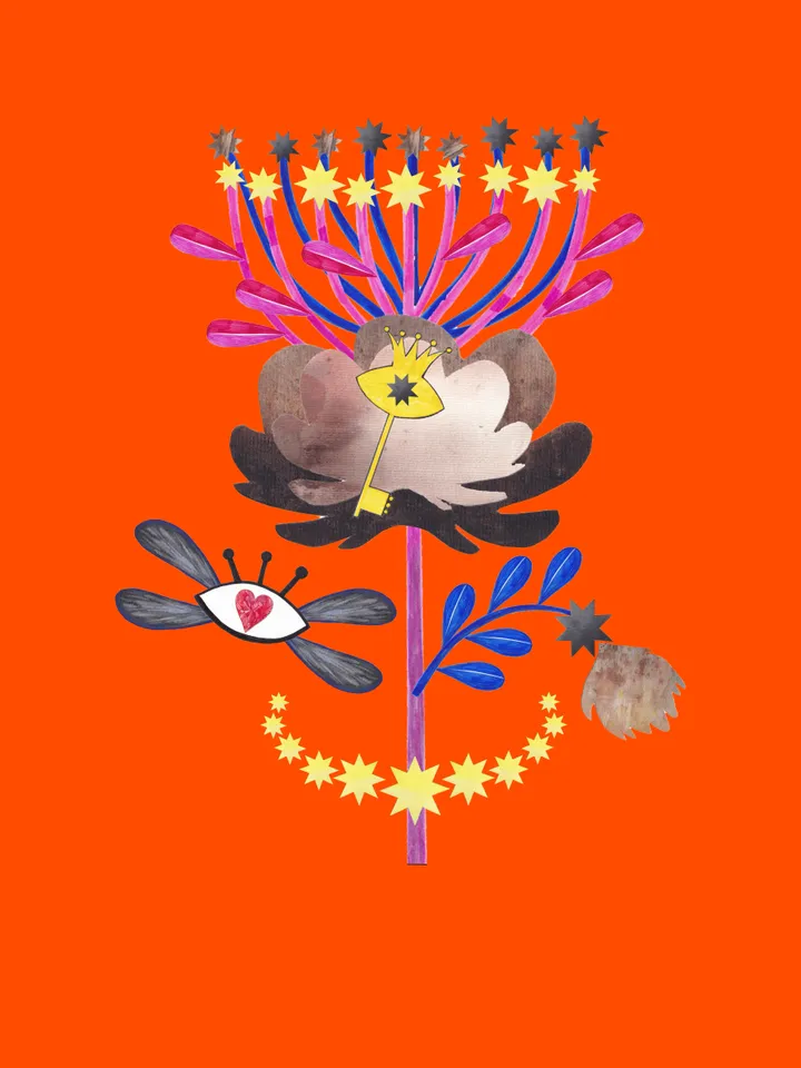 Art print Peony Eye Stars Key SET 2 Orange color