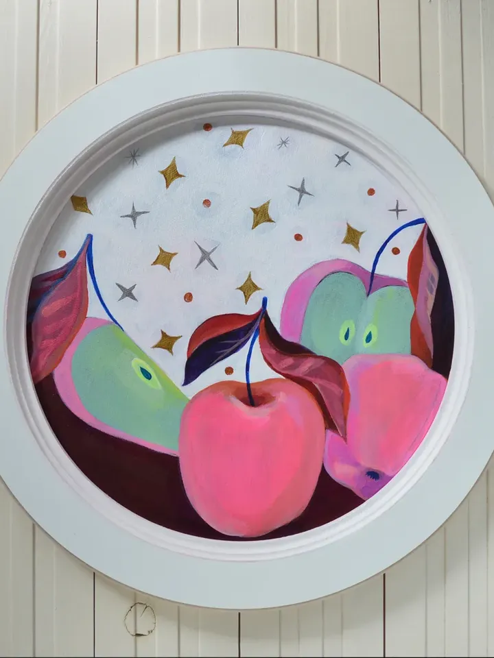 Pink and Green Apples original acrylic painting