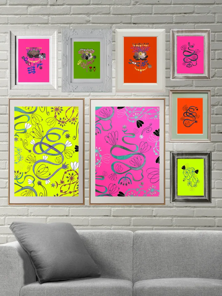 Art print Peony Eye Stars Key SET 2 Orange color