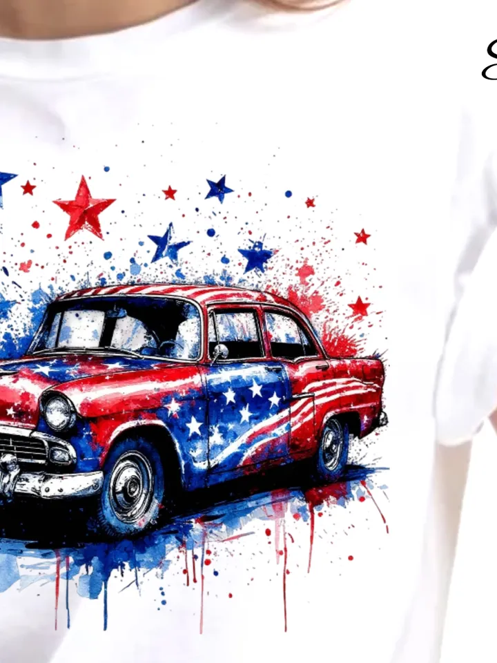 Patriotic Classic Car Watercolor PNG