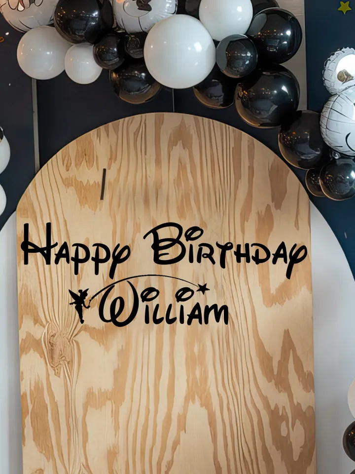 Happy Birthday Party Backdrop Mickey Mouse Wall Decal Personalized Sign Name Sticker Decoration Ar3
