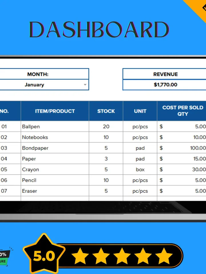 School Shop Revenue Tracker Template, Sales Monitoring Tool, School Store Profit & Expense Management Spreadsheet