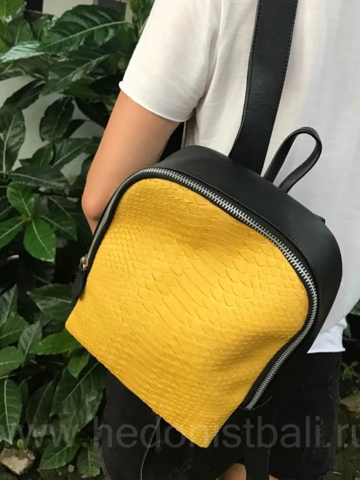 Genuine python skin small backpack | leather backpack yellow | small designer rucksack | Exotic leather bags | Women handmade bags