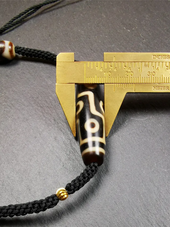 Gandhanra Antique Tibetan 9 Eyed Dzi Bead Necklace, 2.1&quot; x 0.51&quot;, 30 Years Old