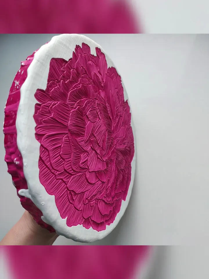 Peony. Paint сarving. Diameter is 21 cm