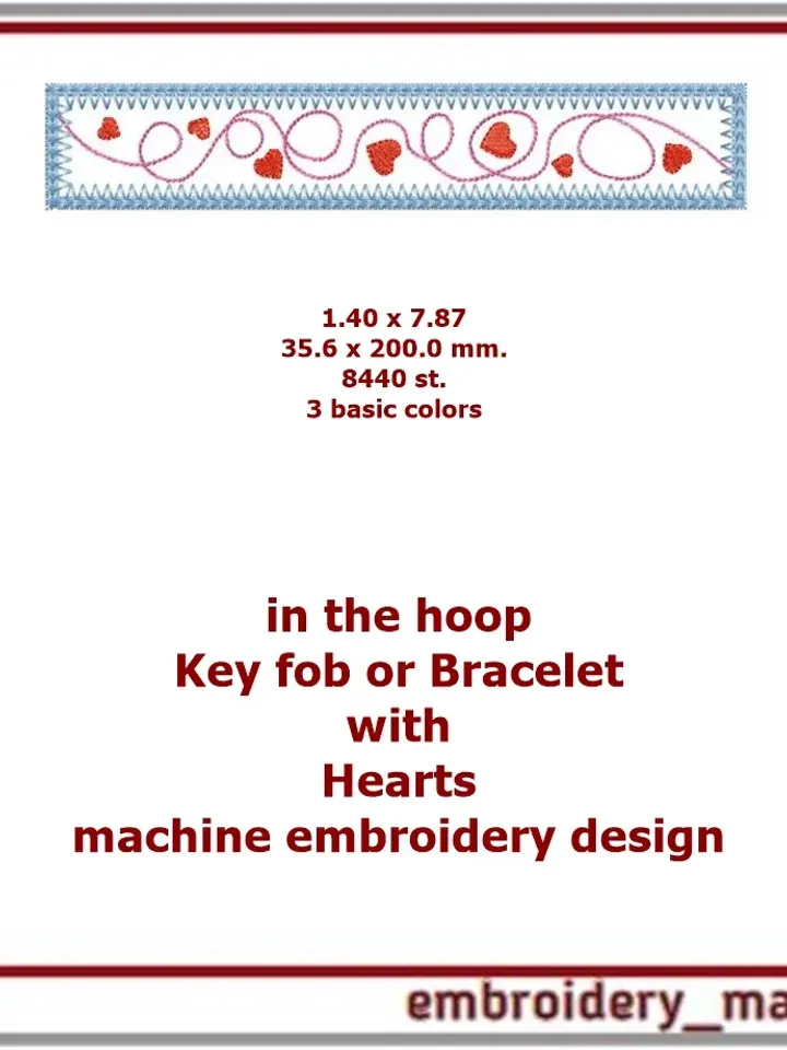 ITH Keychain or bracelet embroidery design with Hearts by Embroidery Manavi 05