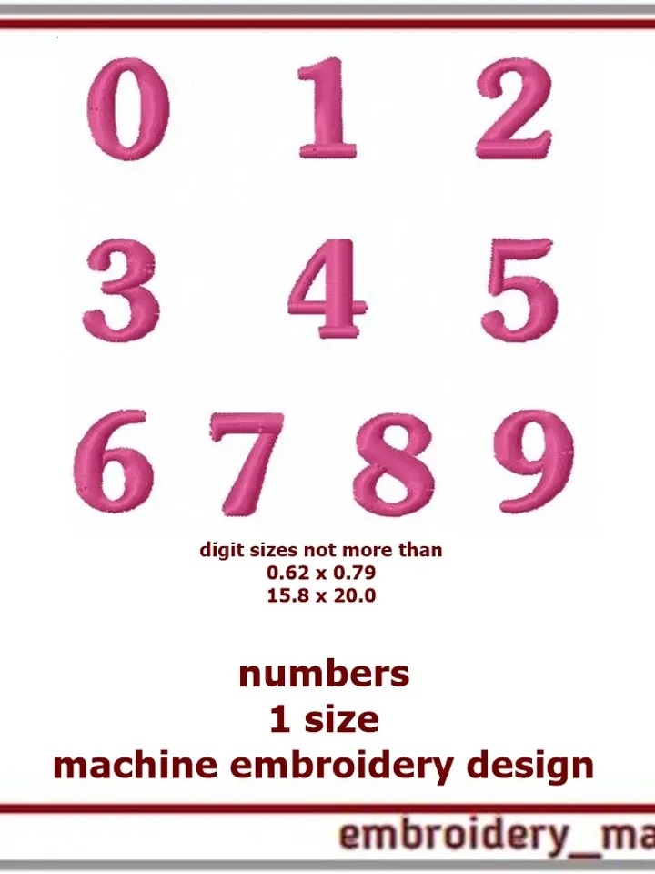 Digital machine embroidery design Numbers in 1 size