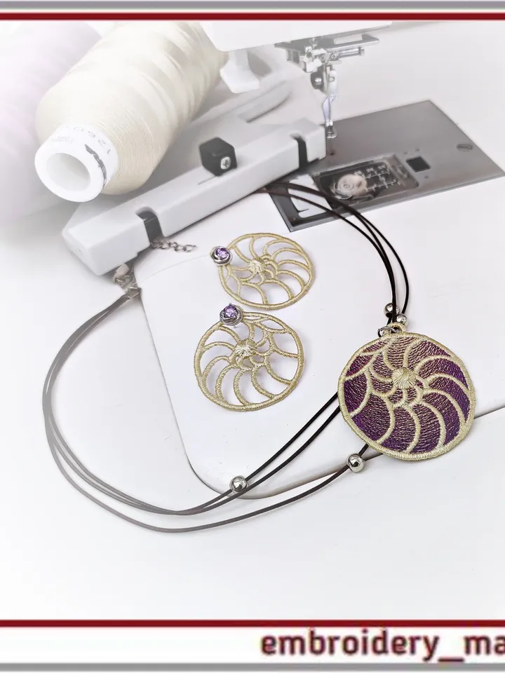 FSL In The Hoop Embroidery design Earrings and Pendant Spiral (ITH) - Embroidery Manavi 05