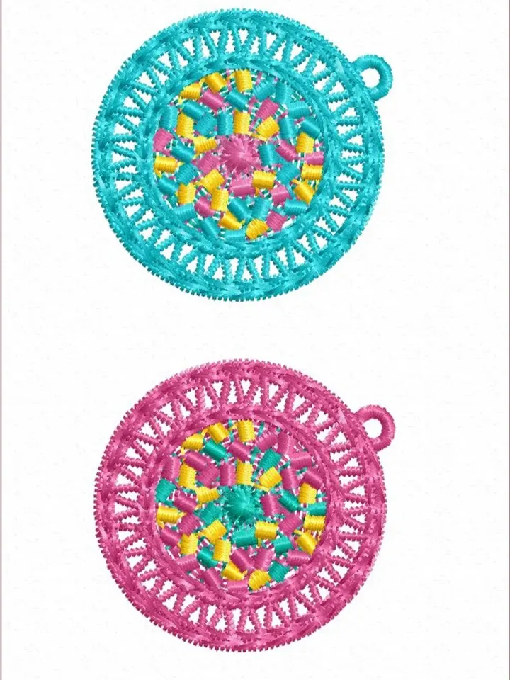 In the hoop FSL round earrings machine embroidery design