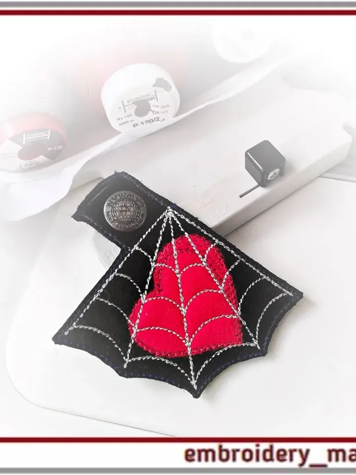 In the hoop embroidery/Keychain with heart in a spider's web – 3 designs